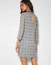 Adele Hand-Beaded Long Sleeve Mini Dress, Grey (GREY), large