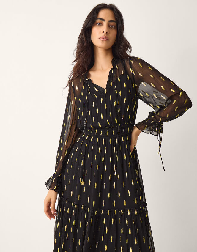 La Galeria Elefante Cowgirl Shimmer Midi Dress, BLACK GOLD, large