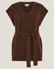 Cohen Tie Waist Cable Knit Vest, Brown (CHOCOLATE), large