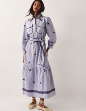 Amelia Embroidered Shirt Maxi Dress, Blue (NAVY), large