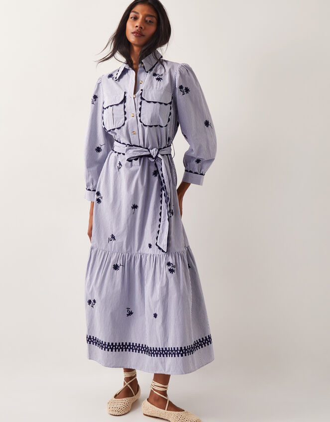 Amelia Embroidered Shirt Maxi Dress, Blue (NAVY), large