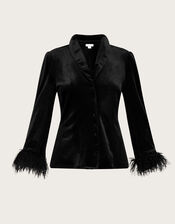Raegan Velvet Feather Blouse, Black (BLACK), large