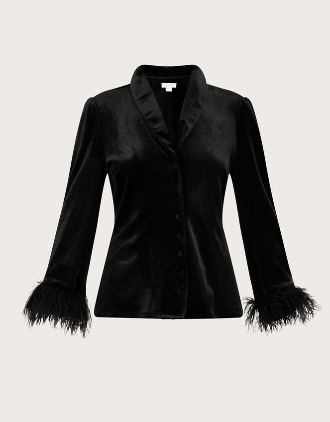 Raegan Velvet Feather Blouse, Black (BLACK), large