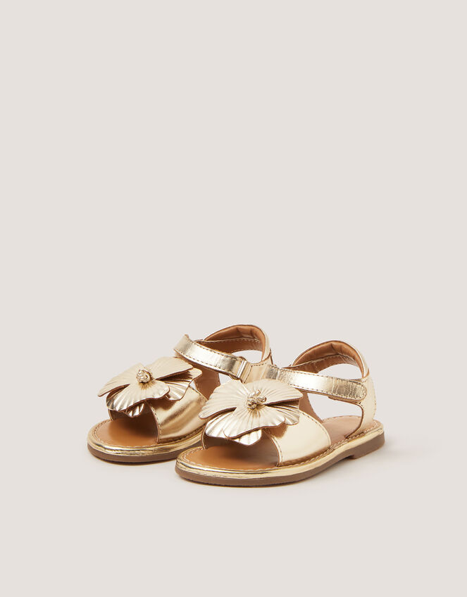Baby Flower Metallic Leather Sandals, Gold (GOLD), large