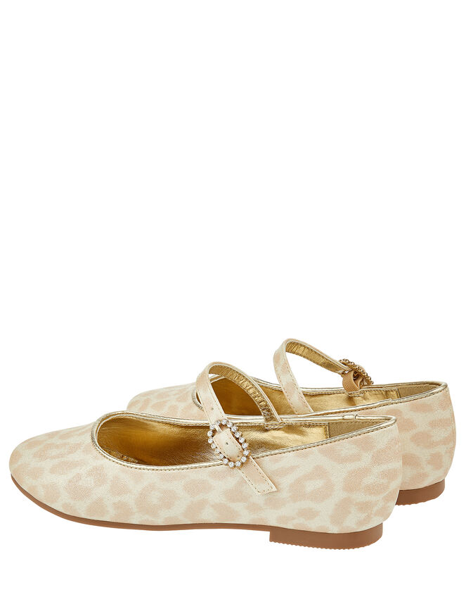 Eloise Leopard Shimmer Ballerina Shoes, Gold (GOLD), large