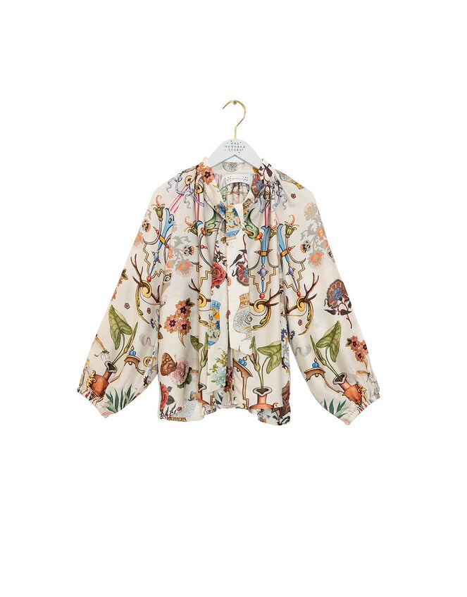 One Hundred Stars Cornucopia Pussybow Blouse, Ivory (IVORY), large