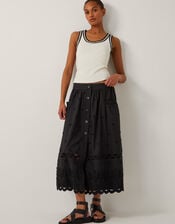 Esme Floral Appliqué Midi Skirt, Black (BLACK), large