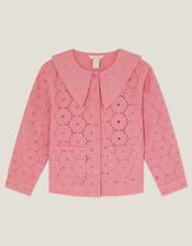 Broderie Floral Collar Jacket, Pink (PINK), large