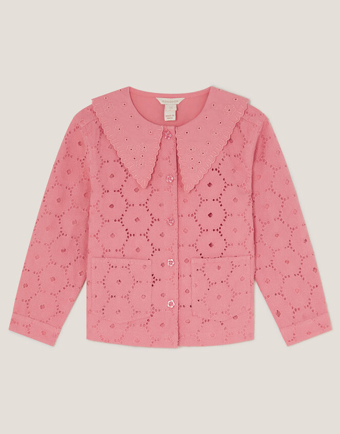 Broderie Floral Collar Jacket, Pink (PINK), large