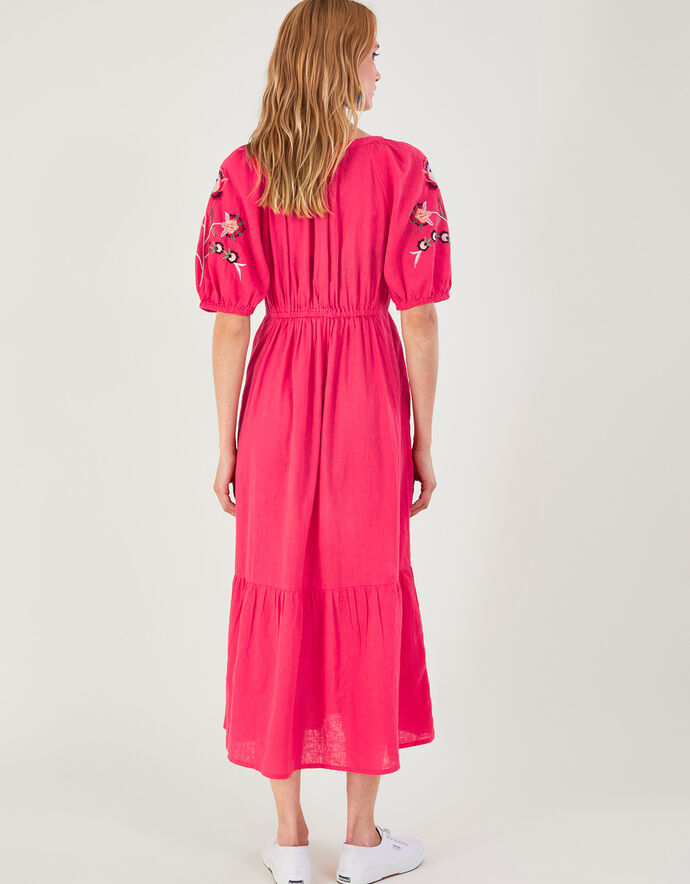 Orange Pure Silk Linen embroidered premium unstitched dress material main image 1