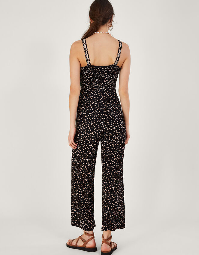 Dot Print Shirred Jumpsuit in LENZING™ ECOVERO™, Black (BLACK), large