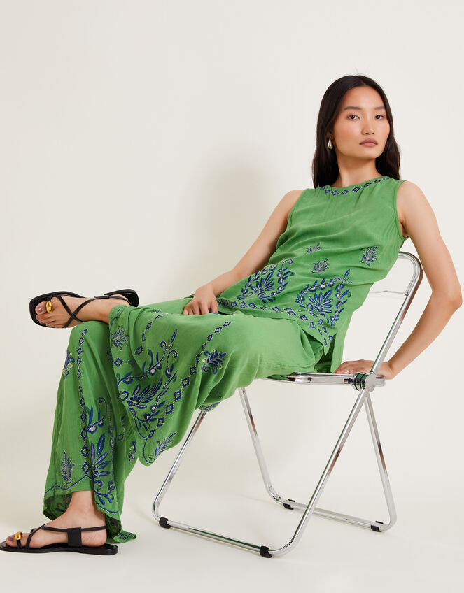 Saffron Embroidered Tank Top, Green (GREEN), large