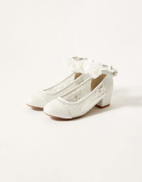 Flower Strap Lace Princess Shoes Ivory, Ivory (IVORY), large