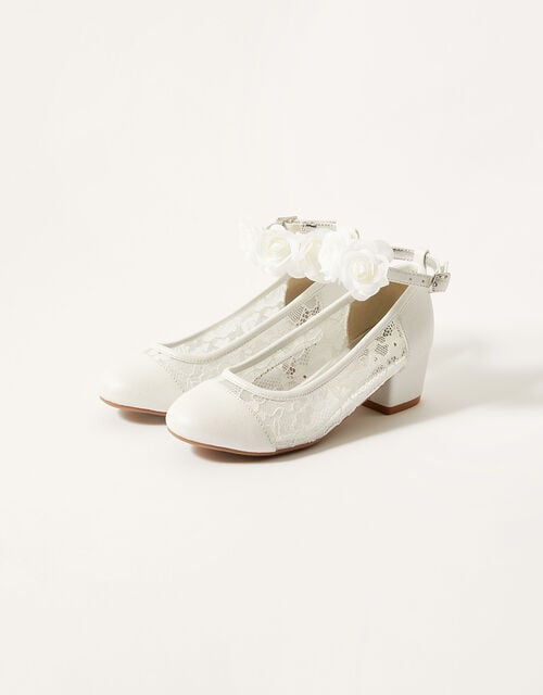 Flower Strap Lace Princess Shoes, Ivory (IVORY), large