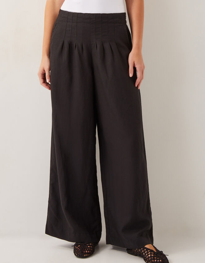 Margo Linen Blend Wide Leg Trousers, Black (BLACK), large