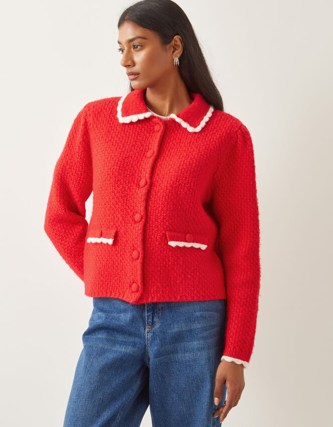 Nina Scalloped Collar Cardigan, Red (RED), large