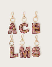 Embellished Floral Initial Keyring, Pink (PINK), large