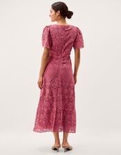 Regina Short Sleeve Lace Midi Dress, Pink (ROSE), large
