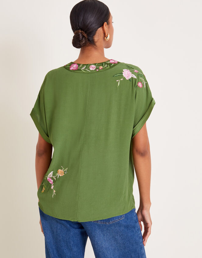 Alice Floral Embroidered V-Neck Blouse Green | Tops & T-shirts ...