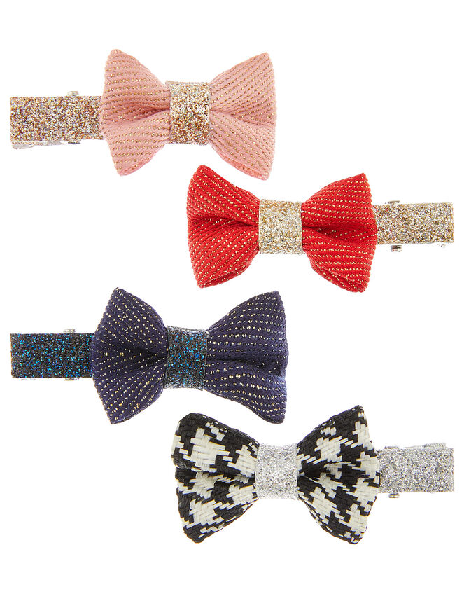 Glitter Bow School Hair Clip Set, , large