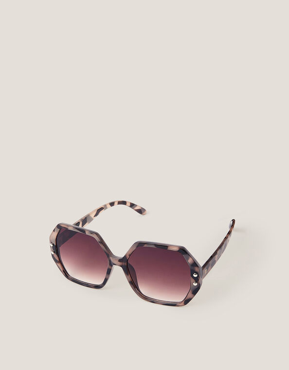 Oversized Hexagonal Sunglasses, Natural (NEUTRAL), large