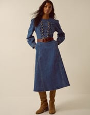 Military Denim Midi Dress , Blue (MID AUTHENTIC BLUE), large