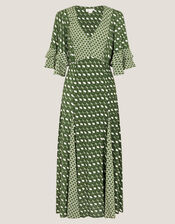 Maren Geometric Print Midi Tea Dress, Green (KHAKI), large