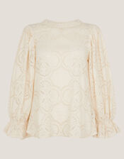 Imogen Lace Insert Blouson Blouse, Ivory (IVORY), large