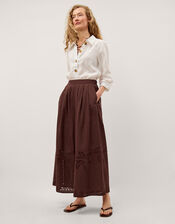Eden Palm Cutwork Wide Leg Trousers , Brown (BROWN), large
