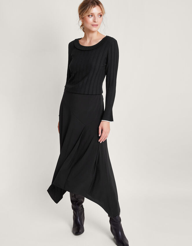 Smart Ribbed Frill Jumper with LENZING™ ECOVERO™ , Black (BLACK), large