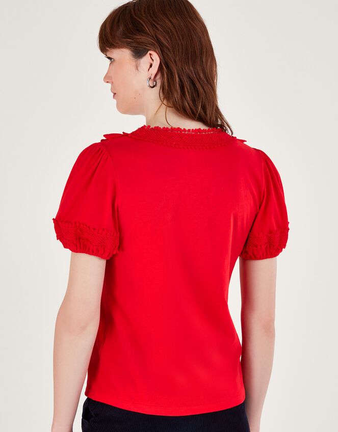 Crochet Lace Jersey Top, Red (RED), large