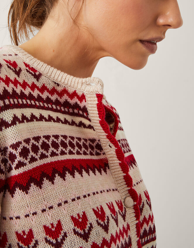 Juno Floral Fair Isle Cardigan, Ivory (IVORY), large