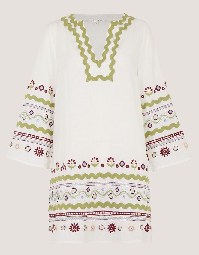 Bria Embroidered Mini Tunic Dress, Ivory (IVORY), large