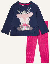 Baby Reindeer Top and Leggings, Blue (NAVY), large