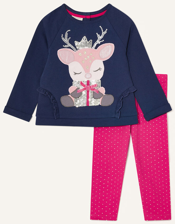 Baby Reindeer Top and Leggings, Blue (NAVY), large