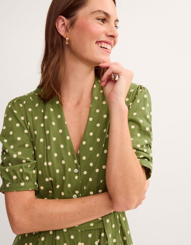 Kasey Polka Dot Jersey Midi Dress, Green (GREEN), large