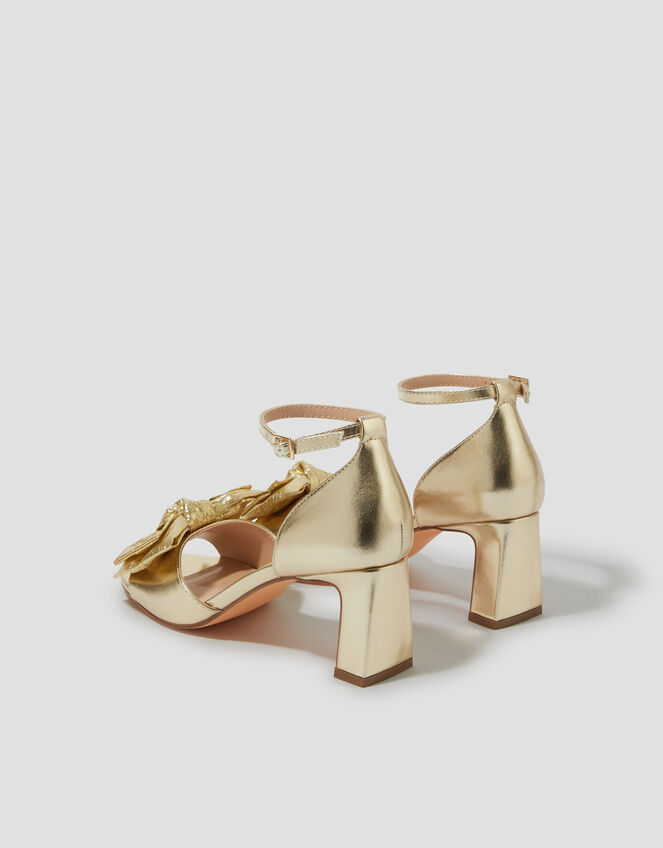 Taya Metallic Bow Heeled Sandals, Gold (GOLD), large