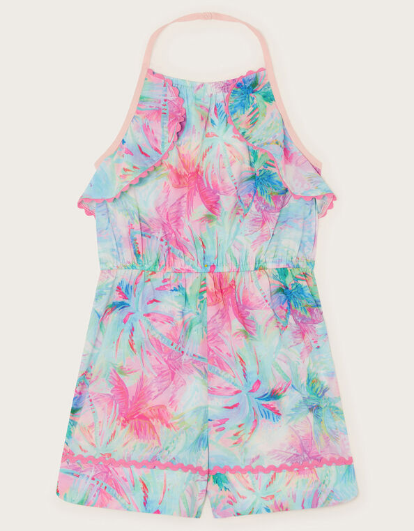 Frill Palm Print Halter Playsuit, Blue (TURQUOISE), large