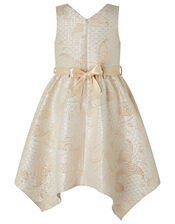 Honey Jacquard Dress with Sequin Corsage, Gold (GOLD), large