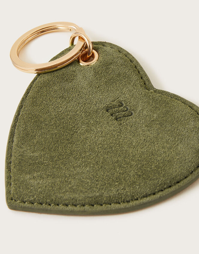 Suede Heart Shape Keyring, Green (KHAKI), large