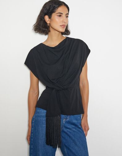 Tanya Twist Tassel Jersey Top, Black (BLACK), large
