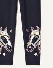 Horse Foil Leggings, Blue (NAVY), large