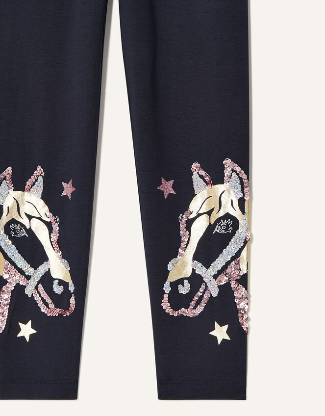 Horse Foil Leggings, Blue (NAVY), large
