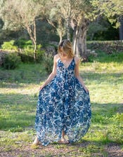 Lyrical Sisters Floral Print Handkerchief Slip Dress, Blue (BLUE), large