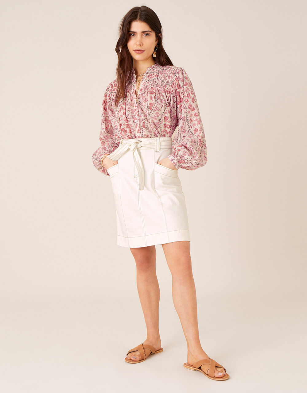 Women Women's Clothing | Belted Denim Skirt in Organic Cotton Natural - NR92343