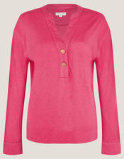 Asher Long Sleeve Linen-Blend Top, Pink (PINK), large