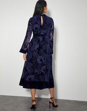 Eva Floral Velvet Midi Dress, Blue (NAVY), large