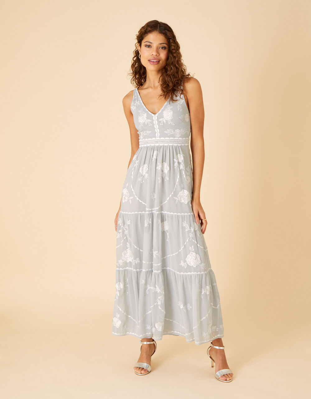 Women Dresses | Alexis Embellished Shorter Length Maxi Dress Silver - OL15471
