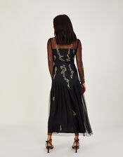 Gina Embellished Shirt Dress in Recycled Polyester, Black (BLACK), large