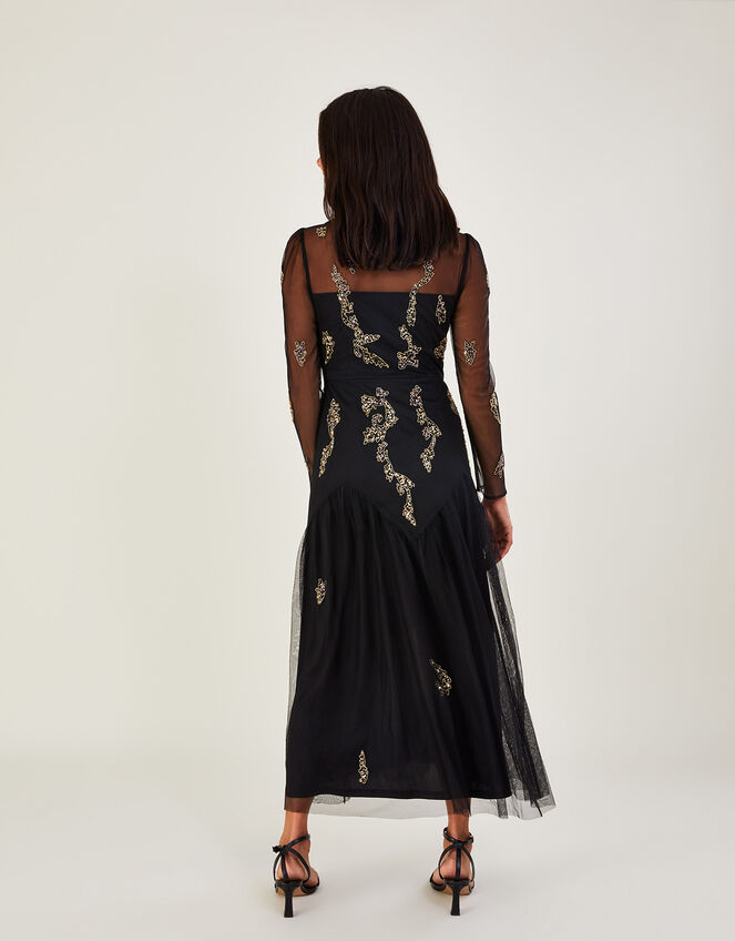 Gina Embellished Shirt Dress in Recycled Polyester, Black (BLACK), large